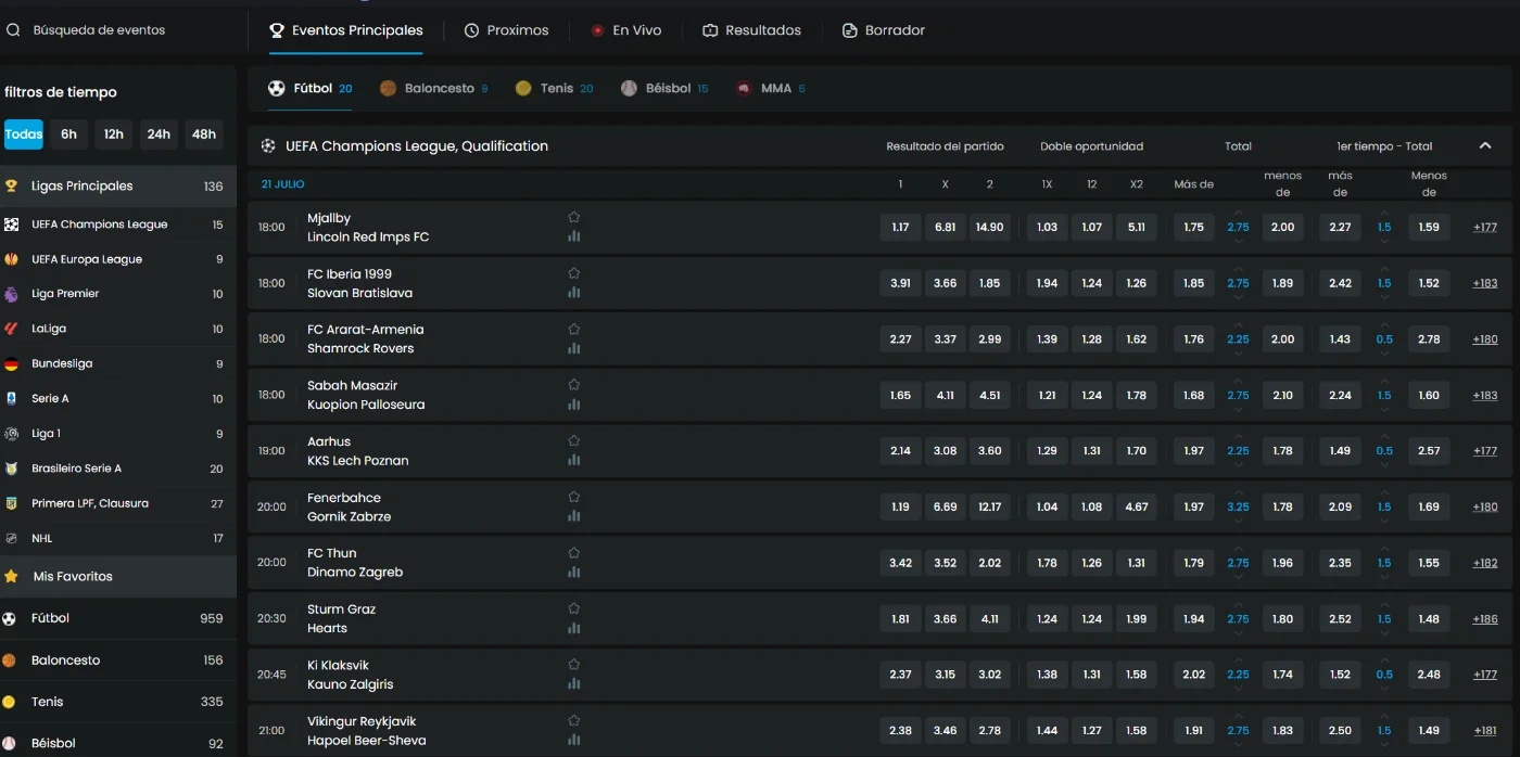 Mystake Casino con apuestas de fútbol, cuotas en vivo y partidos de la UEFA Champions League