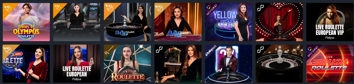 Mystake Casino con selección de juegos de ruleta en vivo de varios proveedores