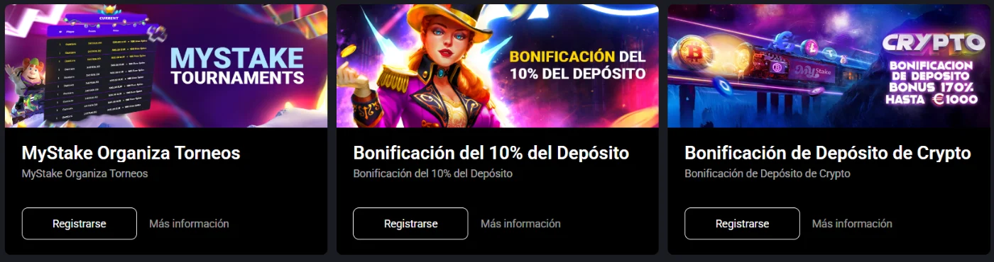 Mystake Casino con torneos, bono del 10 % de depósito y bono de depósito en criptomonedas